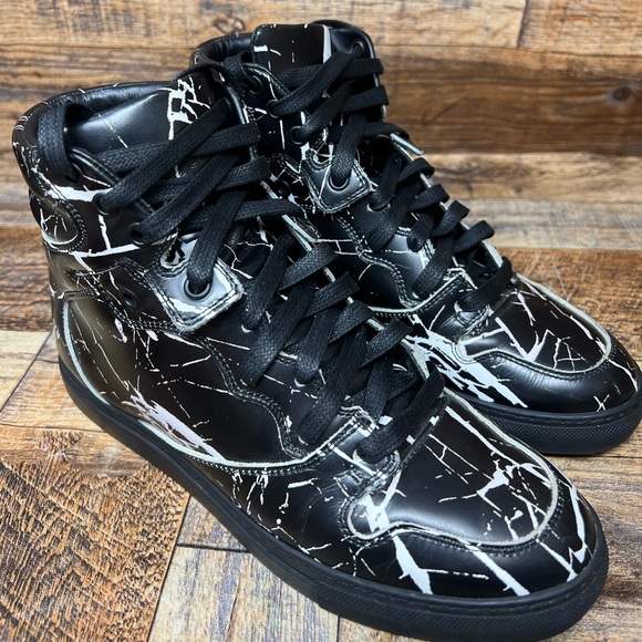 Balenciaga Womens Leather Marble Print High  Sneakers White Black Size 37 / 7 US - Picture 10 of 11